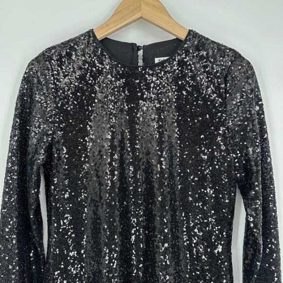 REFORMATION Odeon Sequin Mini Dress Long Sleeve Shimmer Sparkle Black - Picture 7 of 15